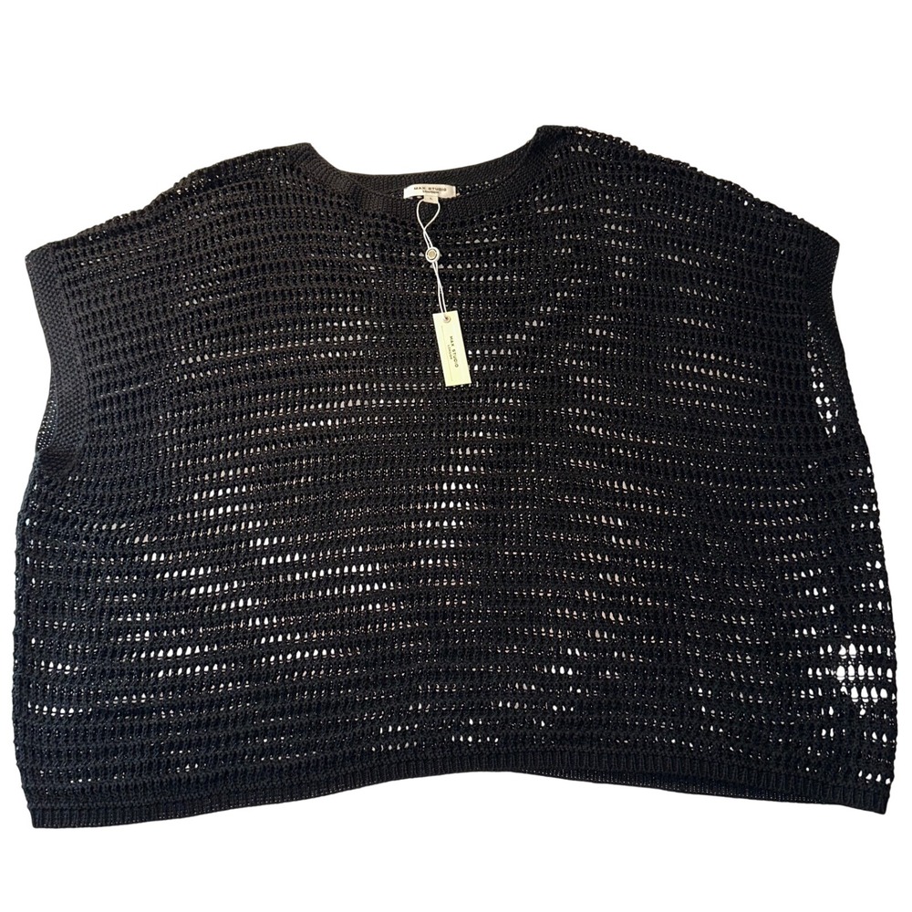 Max Studio London Black Open Knit Crochet Sweater Vest L